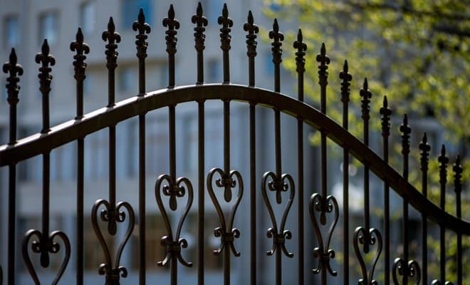 Decorative Iron Fence with Finials and Scrolls